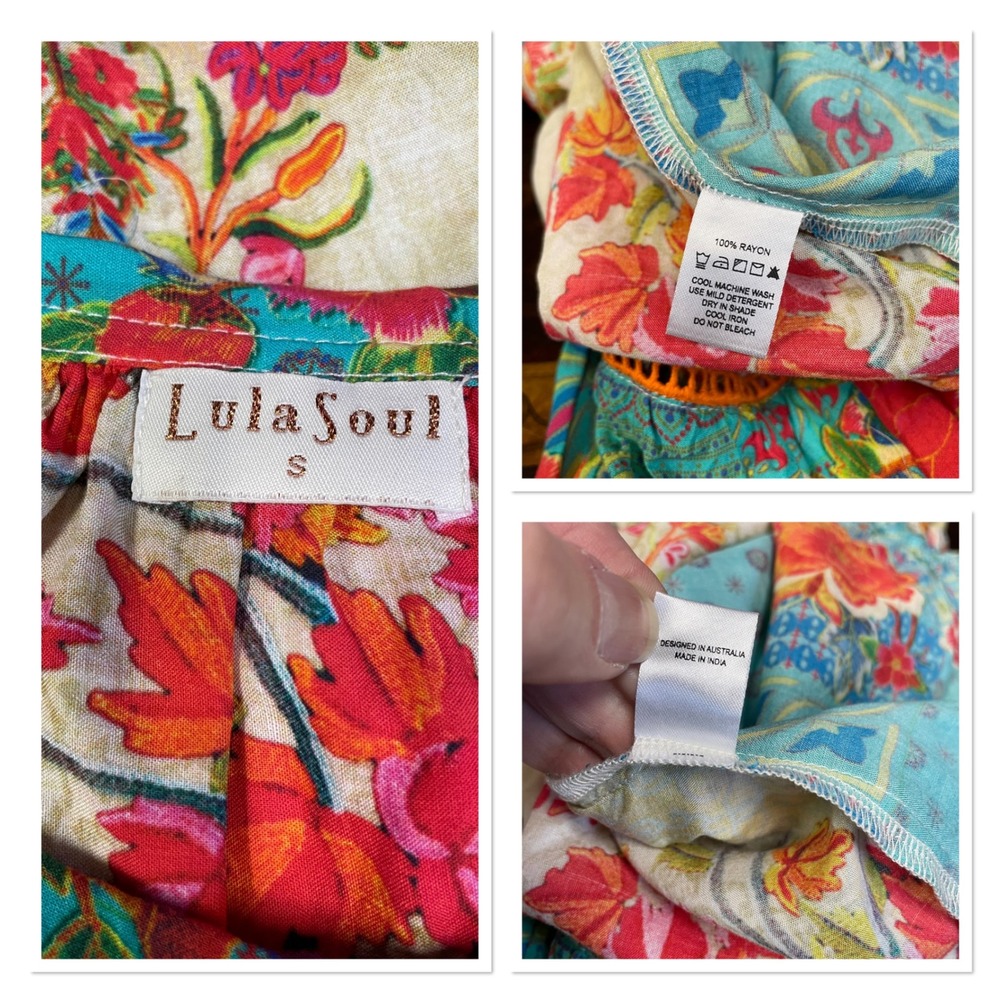 Lula Soul Floral Patchwork Tassel Bell Sleeve Button Up Peasant Top Boho Chic S - Picture 5 of 14